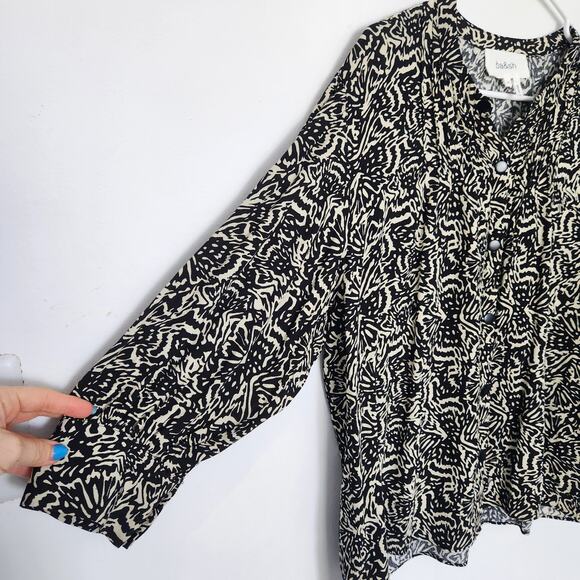 BA&SH‎ Blouse M Black & Tan Office Career Relaxed Fit Designer - Picture 5 of 9